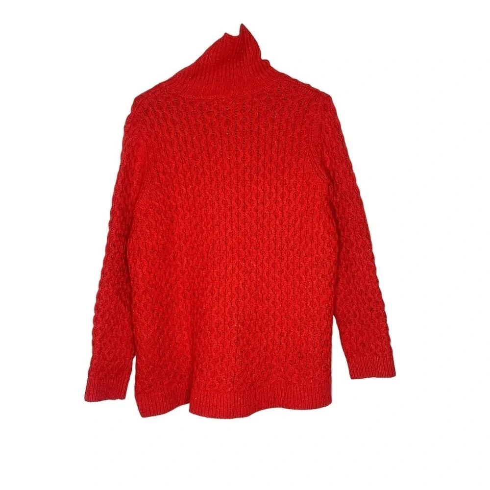 Lands’ End Orange Marled Cotton High Neck Sweater